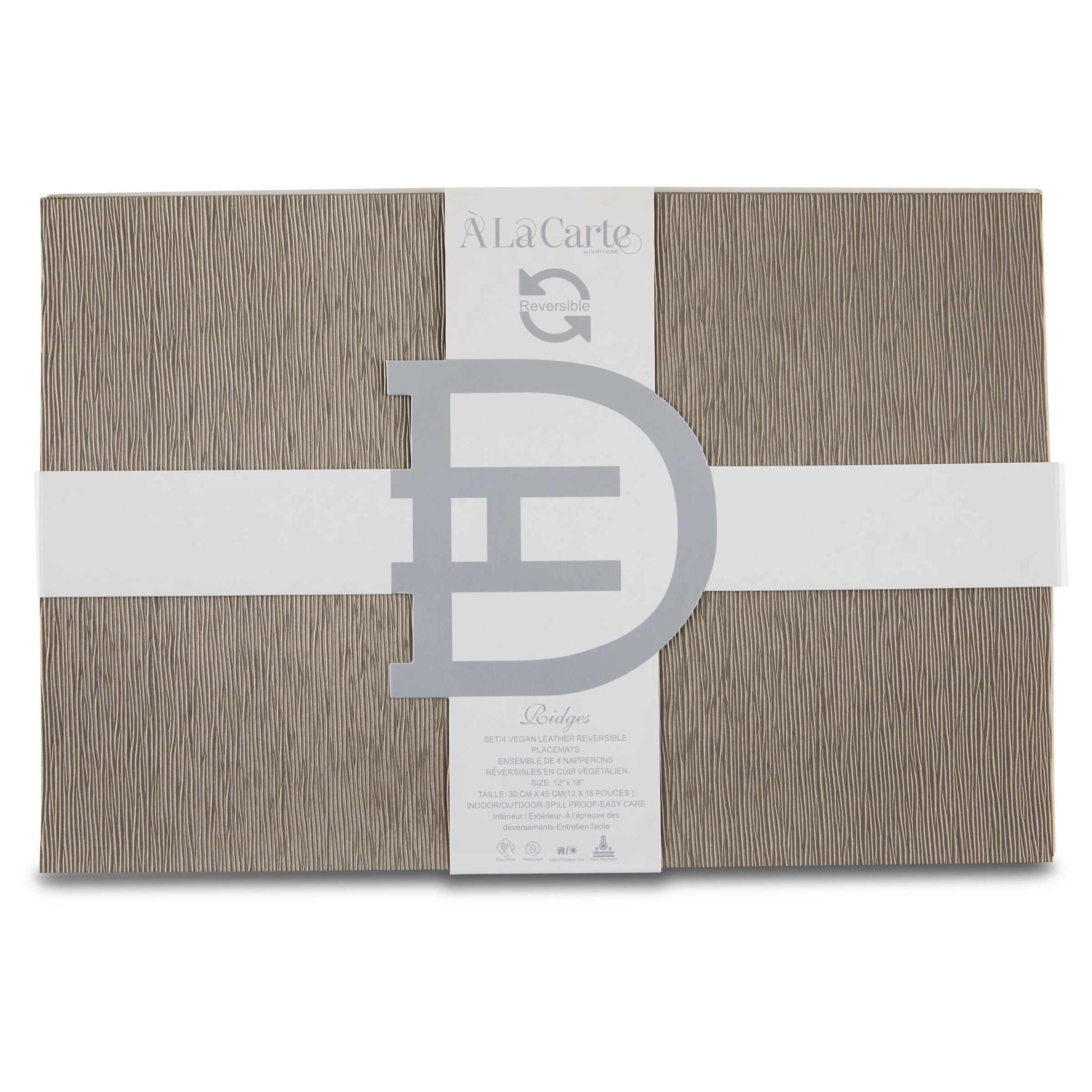 Ala Carte by Dainty Home Ridges Textured Faux Leather Placemats – Set of 4, Reversible, Non-Slip, Washable, Heat & Tear Resistant – 12x18 in Dining Table Mats