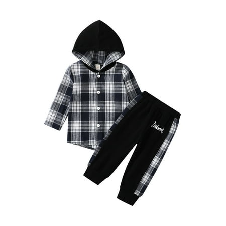 

Vigorbear Fall Winter Toddler Baby Boys Outfits Flannel Shirt Tops Plaid Hoodie Sweatshirt + Sweatpants 2Pcs Clothes Set