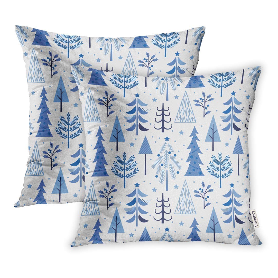 USART Pattern Christmas Tree in Blue Color Winter Pine Pillow Case