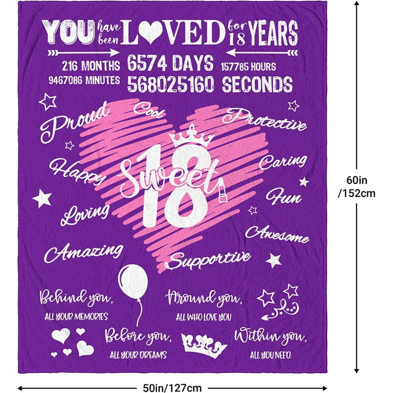 18th Birthday Decorations for Girls, 18 Year Old Girl Gifts,18th Birthday  Blanket, 60x50 Blankets, 18th Birthday Gift for Girls Daughter Friend  Sister,18th Teen Girl Gifts for Christmas 