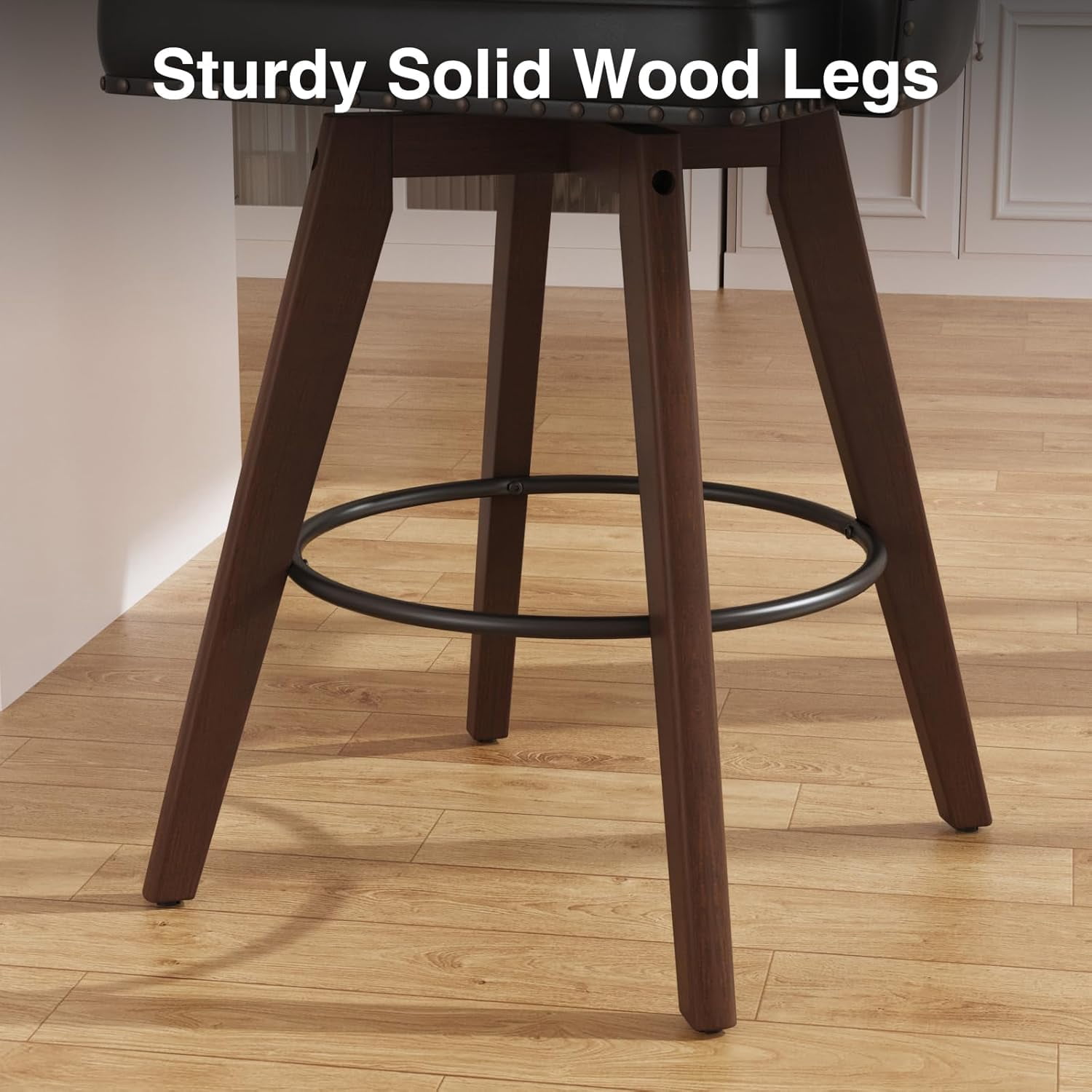 Vabches 24" Swivel Bar Stools Set of 2, Modern Counter Height Bar Chair with PU Leather and Wood Legs for Kitchen Island, Pub Chair with Solid Wood Legs for Kitchen Island Dining Room Pub Counter