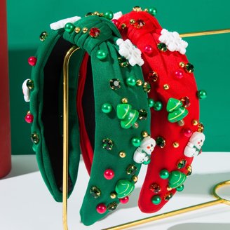 2 Pcs Christmas Headband for Women Pearl Knotted Headband  display picture 2
