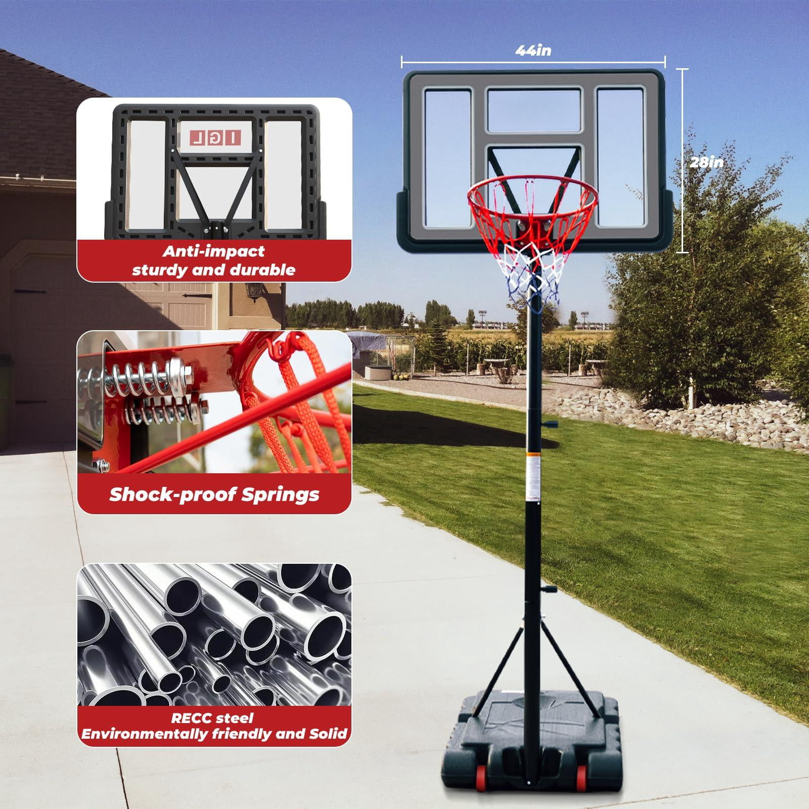 Portable Basketball Hoop  5.6-10ft Adjustable Goal System 40/44 Inch Outdoor & Goals For And Adults In The Backyard Driveway With Pc Backboard