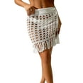 thumbnail image 2 of Arvbitana Women Hollow Out Swimwear Cover Ups Skirt Drawstring Low Waisted Slit Tassel Summer Beach Mini Skirt White, 2 of 9