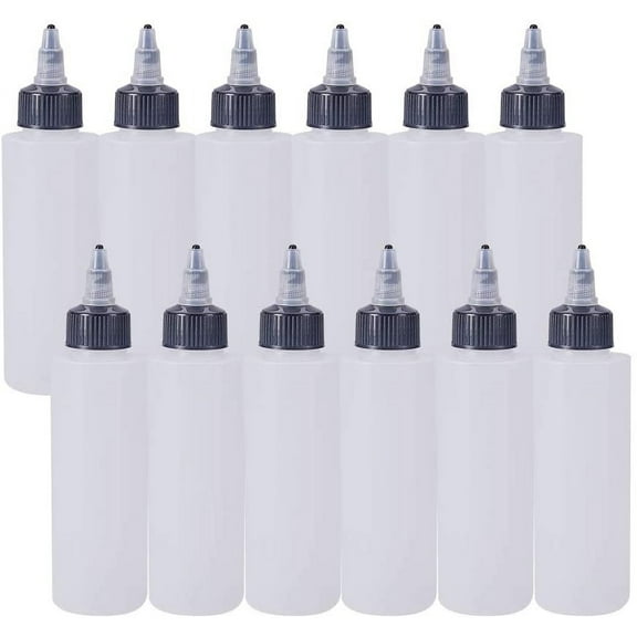 12Pack 4 Ounce Plastic Squeeze Dispensing Bottles with Black Twist Cap Open/Close Nozzle - Good for Liquid Crafts Art Glue Multi Purpose 1set