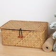 thumbnail image 2 of Caja de almacenamiento Moosky de mimbre con forma de cestas de hierba marina con tapa, tamaño pequeño, 2 of 6