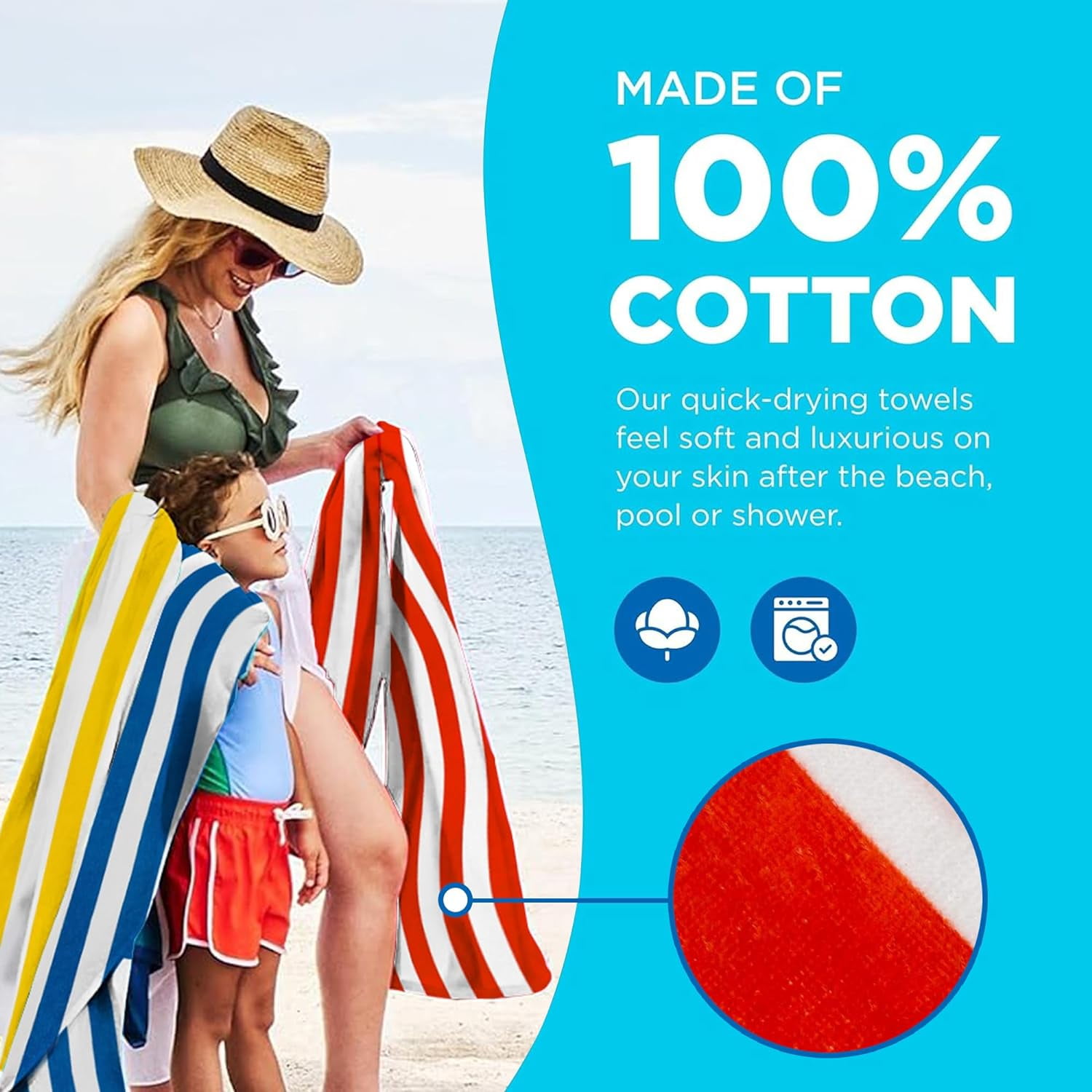 Kaufman - Bright Colored Beach Towels | 100% Cotton Oversized Large Beach Towel | Cabana Striped Towels for Beach/Pool/Hot Tub | Lightweight Velour Beach Towels Set | 30" x 60" | 12 Pack