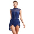 thumbnail image 1 of Aiihoo Costume de Danse Lyrique pour Femmes avec Strass Scintillants, Robe Justaucorps de Ballet en Maille Transparente Patchwork Bleu Marine TTG, 1 of 7