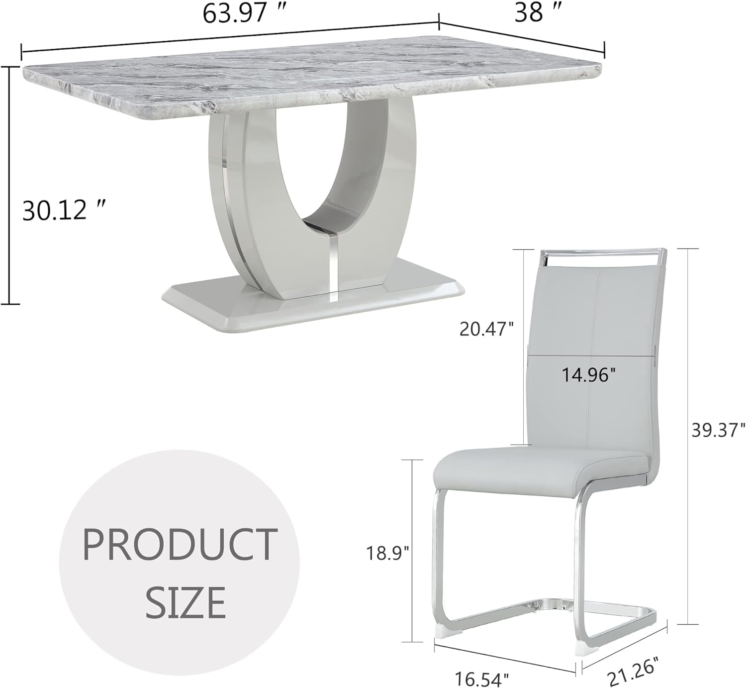 Sumdeal 63" Modern Faux Marble Dining Room Table Sets for 6,7 Piece Rectangle Dining Table Set &6 Pu Leather Upholstered Chairs Ideal(Light Grey, Set of 6)