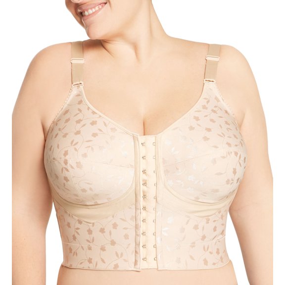 Women's Elila 5415 Jacquard Wireless Soft-cup Front Hook Longline Bra (Nude 38F)