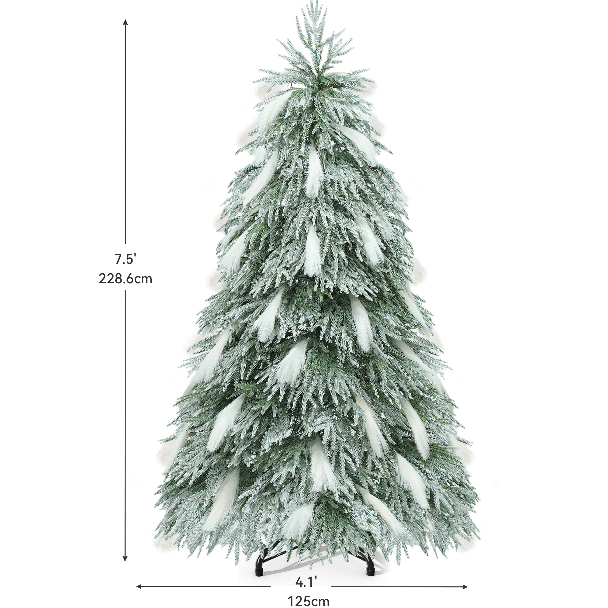 Uforic 7.5ft Pre-Lit Flocked Drooping Pampas Christmas Tree with 558 Branch Tips and 600 Lights