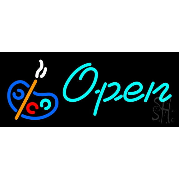 Paint Palette Open LED Neon Sign 6 x 15 - inches, Black Square Cut Acrylic Backing, with Dimmer - Bright and Premium built indoor LED Neon Sign for art gallery, and exhibition.