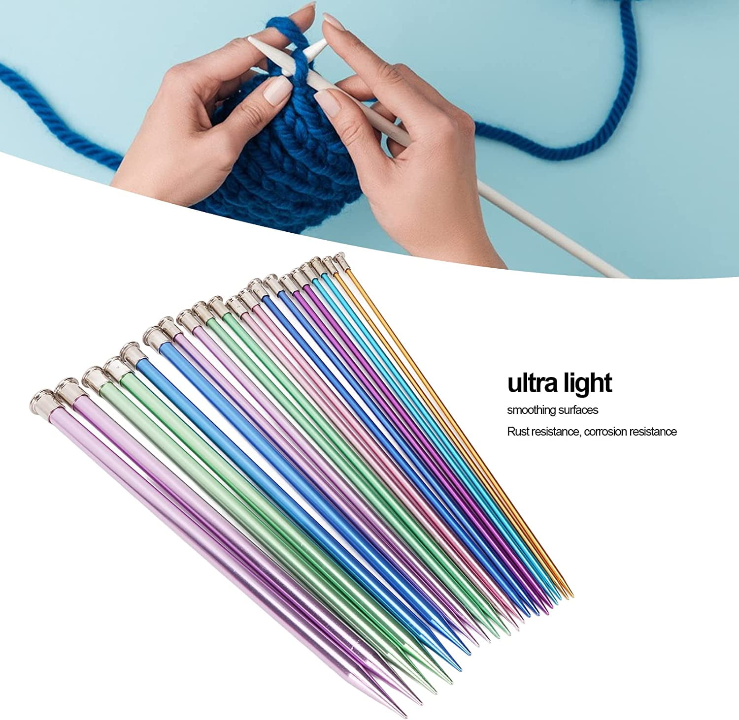 ABPETE 10 Pairs Knitting Needles Kit, Straight Single Pointed Knitting Needle Aluminum Sweater Knitted Needle in 10 Sizes for Handcraft Sewing Making Accessories