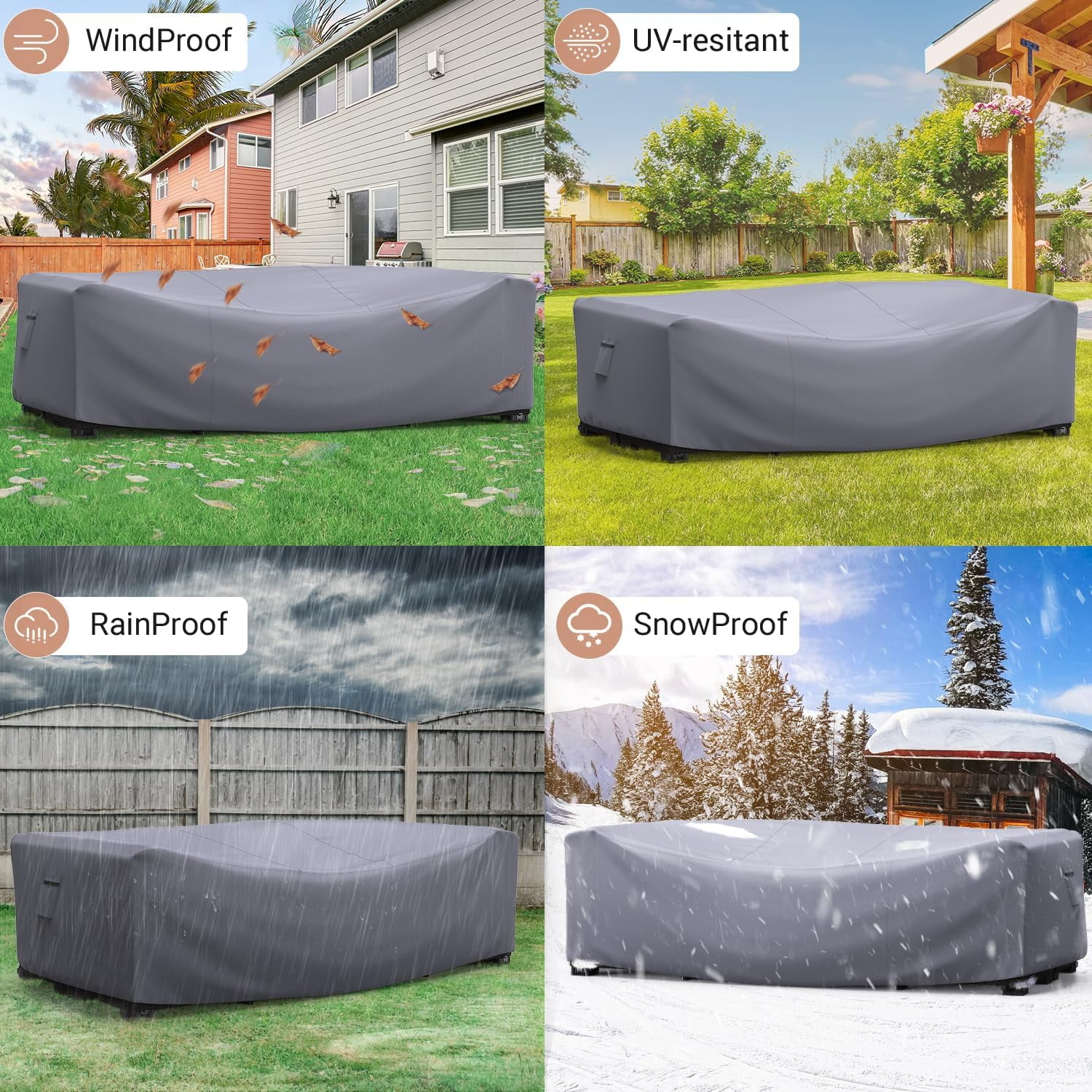 Waterbb Heavy Duty Patio Furniture Covers, Outdoor Furniture Covers Waterproof Sectional Sofa Set , Patio Table and Chair Set Cover 128"L×83"W×28"H,Grey