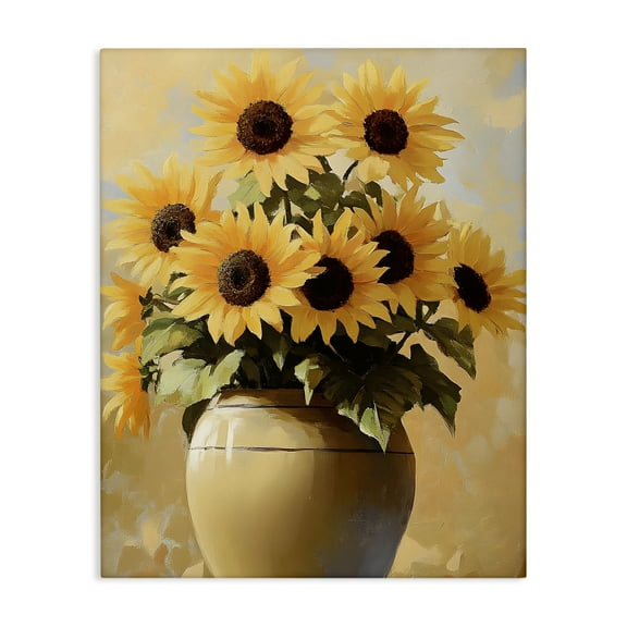 Stupell Industries Sunflower Pot Still Life Floral Painting Wrapped Canvas Canvas Art Print Wall Art, 16 x 20