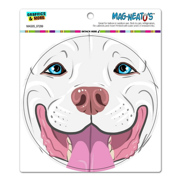 pit bull face white with blue eyes pitbull close up pet dog circle mag neato s tm car refrigerator magnet