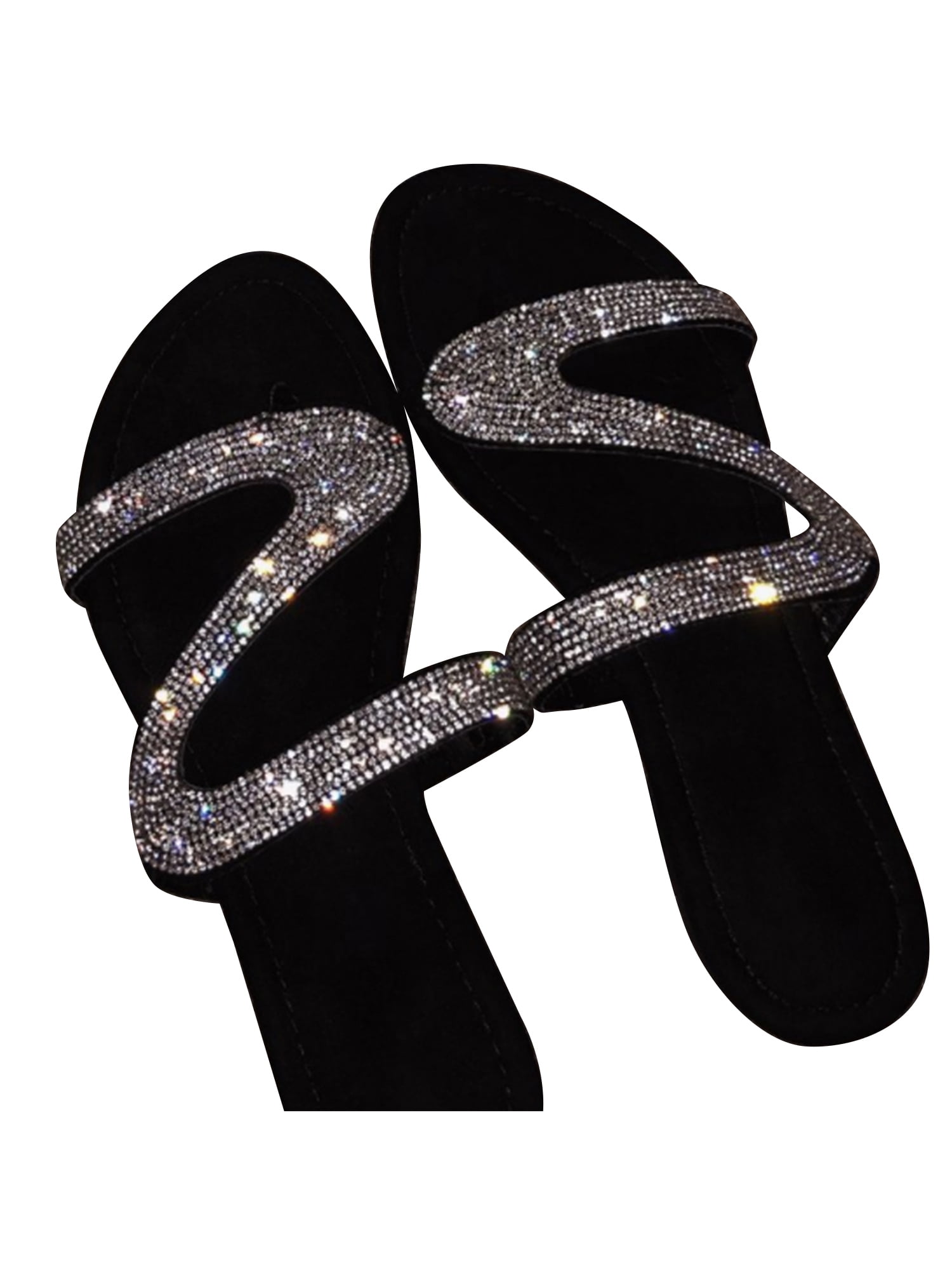 Black glitter sandals flat Clearance