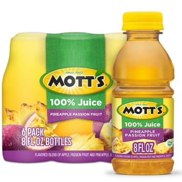 Mott's 100% Pineapple Passion Fruit Juice Blend, 8 fl oz, 6 Count Bottles