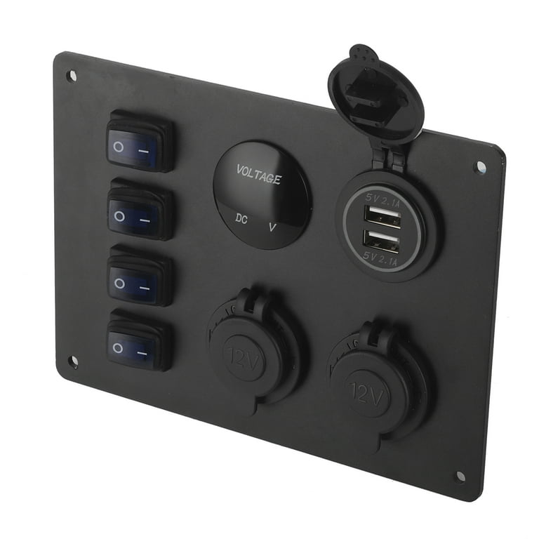 LYUMO Boat Switch Panel Waterproof 4 Gang Rocker Switch Panel Dual USB Port  Voltage Display 12V Socket For Car Boat RVs 