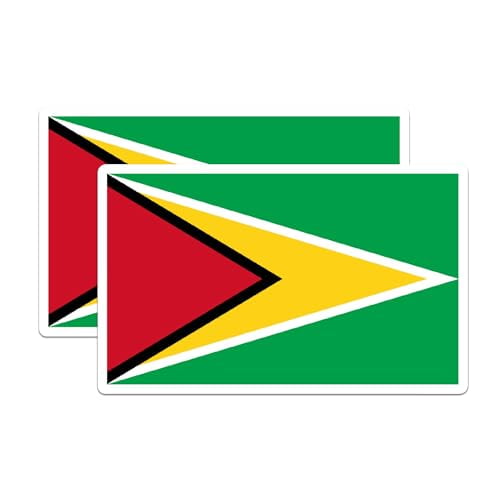 (2 Pack) Guyana World Flag Stickers - Pride - 5 Inches On Longest Side - Premium Vinyl - Choose from Over 200 Countries - for Cars, Trucks, Skateboards, Laptops - Made in USA - BMCS0884