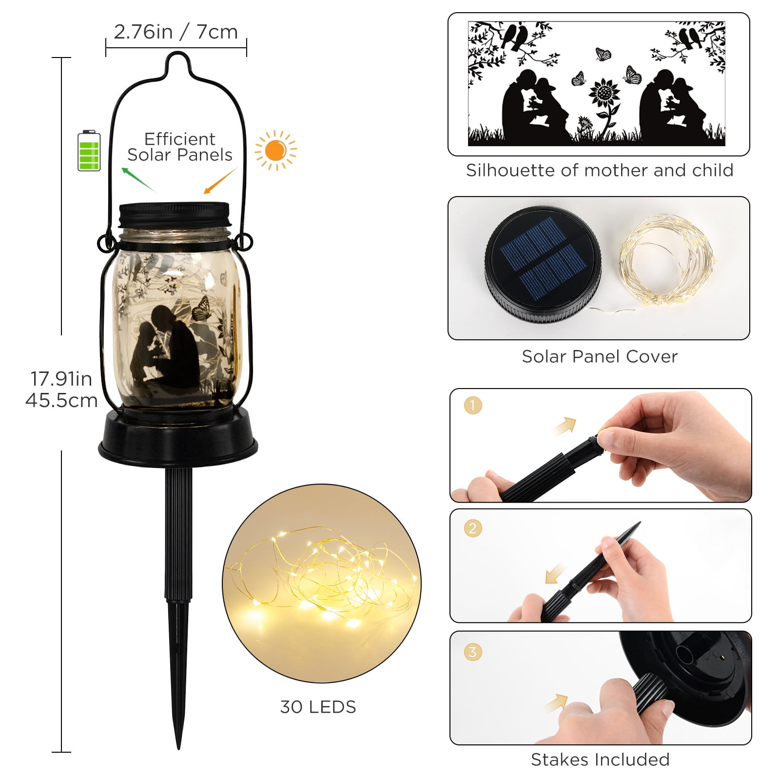 Parent-Child Solar Lanterns Mother's Day Gift Outdoor Garden Hanging Solar Lights Parent-Child Gifts for Women, Memorial Gifts Fairy Lights for Patio Yard Lawn Outside Decor Lamp