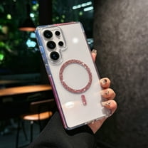 Allytechgrouop Glitter Magnetic Clear Case for Samsung Galaxy S25 Ultra, Compatible with Magsafe Transparent Soft TPU Phone Case with Sparkly Ring Slim Protective Cover for Women Girls, Pink