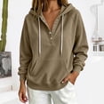 thumbnail image 4 of CQONEPT Corduroy Hoodies for Women Half Button Drawstring Essentials Hoodie Sweatshirt Y2K Fall Fashion Pullover with Kangaroo Pocket Khaki 2XL, 4 of 6
