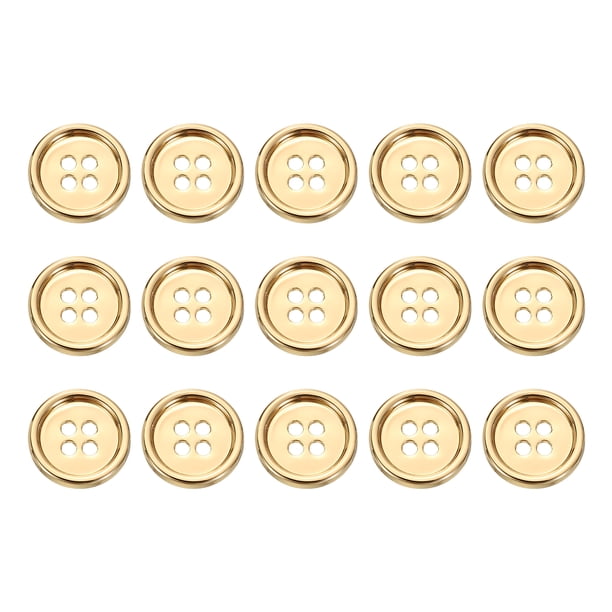 Uxcell 15pcs Botón de Metal 15mm (0.59") 4 Agujeros Botones Redondos de Aleación para Coser, Dorado