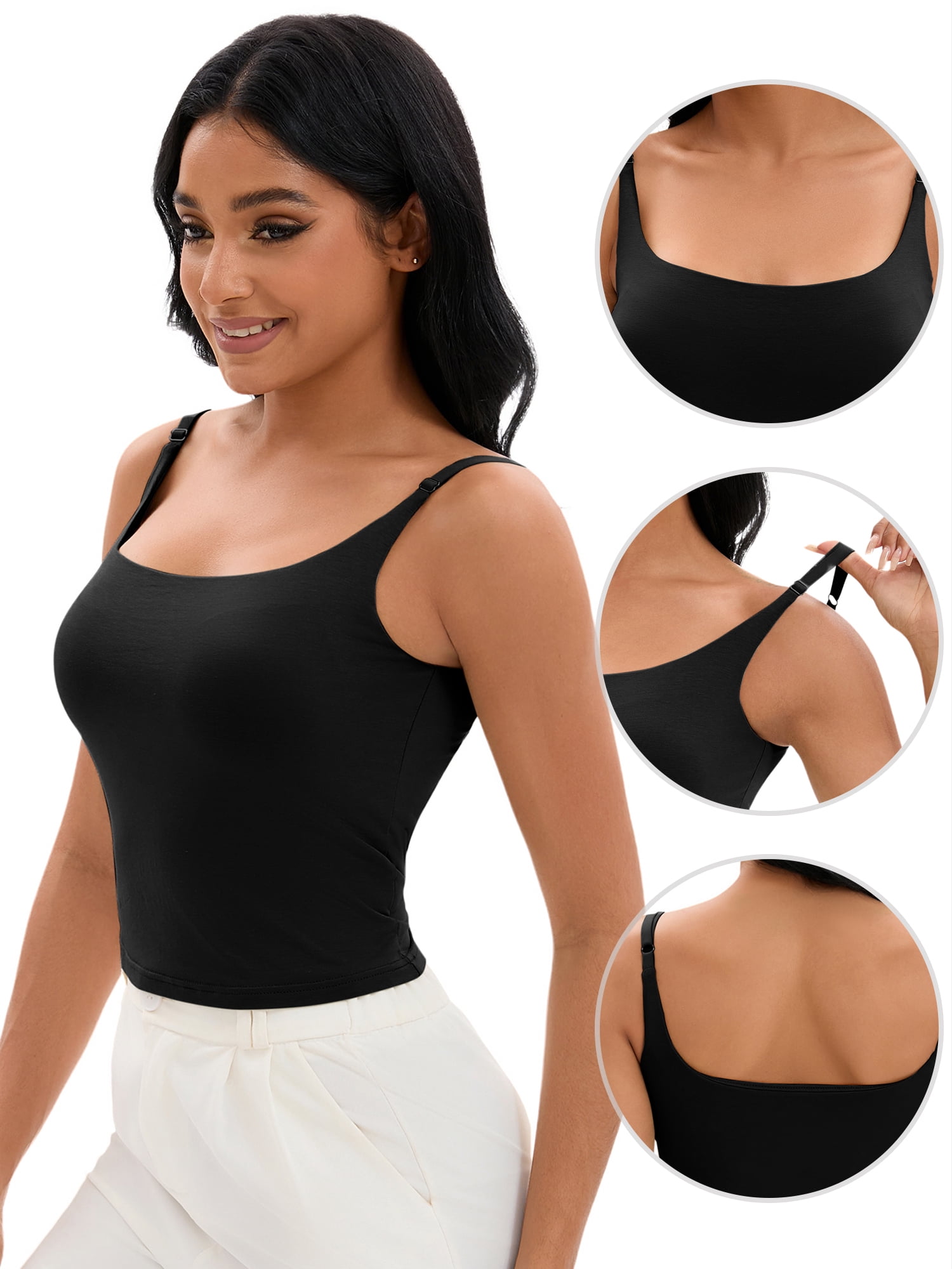 DARING DIVA Women's Shelf Bra Tank Adjustable Spaghetti Strap Camisole S Black