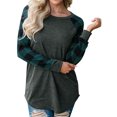 thumbnail image 1 of Women Round Neck Long Sleeve Splicing Plaid Top, 1 of 4