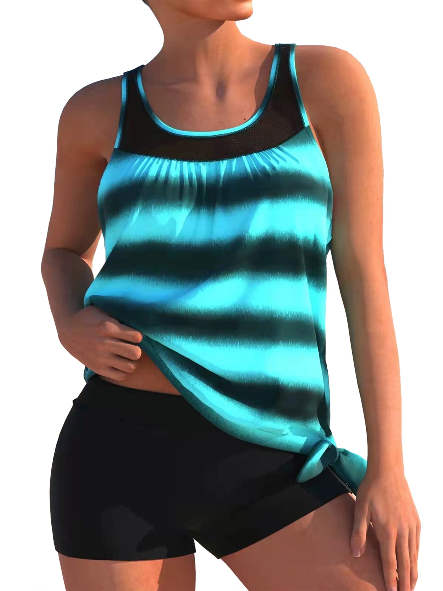 SUNSIOM Plus Size Women Swimsuit 2pcs Tankini Set Blouson Swim Top with