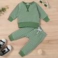 thumbnail image 2 of Odeerbi Infant Boys Girls Fall Winter Outfits Striped Tops Jogger Pants Set 1-3 Years Kids Long Sleeve Pullover Shirt Lace Up Ankle Tied Pants Two-piece Set Infant Clothes Green, 2 of 7