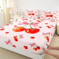 thumbnail image 3 of Homewish Red Cherry Queen Sheet Set (4-Piece) Pink Bowtie Cartoon Decor For Teens, 3 of 7