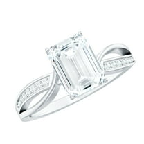 Rosec Jewels Lab Grown Diamond Engagement Ring 2 Carat - 6X8 mm Emerald Cut Ring (EF-VS Quality), 14K White Gold, US 5.00
