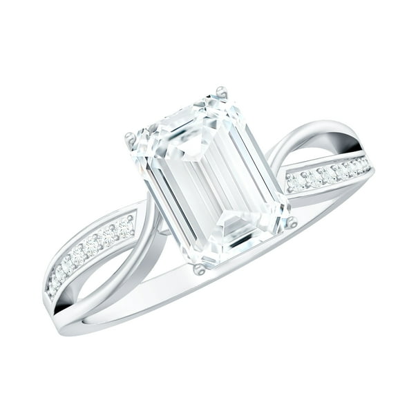 Rosec Jewels Emerald Cut Solitaire Moissanite Infinity Engagement Ring (6X8 mm, 2 Ct, D-VS1 Grade), 925 Sterling Silver, US 4.00
