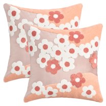 Unique Bargains Pack of 2 Velvet Embroidery Floral Throw Pillow Covers 18" x 18" Pink