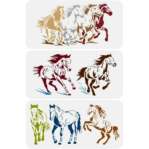 3Pcs Horse Border Stencil 11.8x5.9inch Running Horse Stencil Walking Horse Painting Stencil Jumping Horse Drawing Stencil Animal Theme Horse Template for Wall Tile Floor Paper Wood