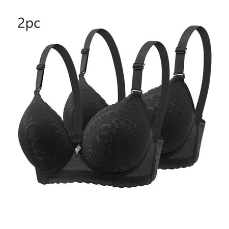 ALLLIST Underwire Lingerie for Women Pack 2 Plus Size Underwear Black Push up Embroidered T-Shirt Womens Lingerie Size 40