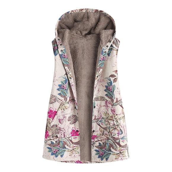 EGNMCR Womens Plaid Shacket Jacket, Long Sleeve Button Down Fleece Hooded Jackets, Warm Coat Women Casual Printed Hooded Sleeveless Top Jacket Vest Women Coat