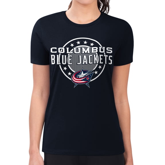 Women's G-III 4Her by Carl Banks Navy Columbus Blue Jackets Super-Slim Lightweight Pinstripe Circle Graphic T-Shirt
