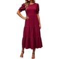 thumbnail image 6 of Eawtki Women's Round Neck Short Sleeve Maxi Dress Tiered Ruffle Hem Textured Fabric Casual Summer Dress, 6 of 6