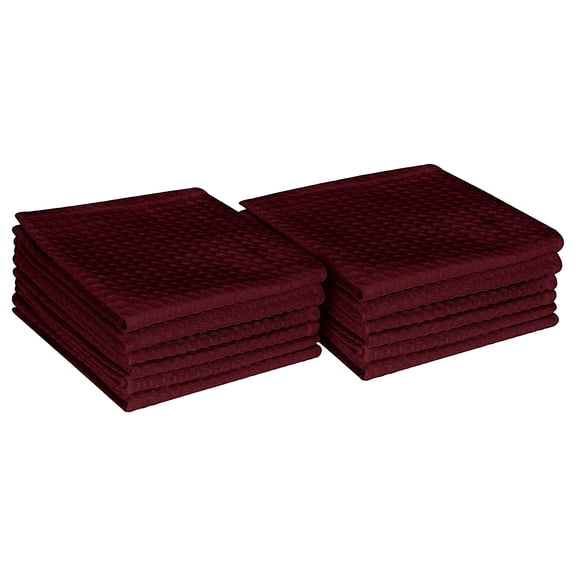 Native Fab Waffle Weave Dishcloths Set, Absorbent Dish Rags, 12"x12", 100% Cotton, 12 Pack, Burgundy