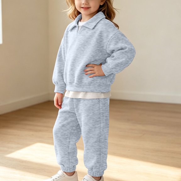Trikvn Kids Girls Fall Tracksuit 2-Piece Outfit Collared Long Sleeve Pullover Sweatshirt and Elastic Waist Sweatpants Set Casual Athletic Loungewear Active Playwear