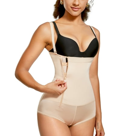

CtriLady Women s Waist Trainer Latex Bodysuit Slim Full Body Shaper Zipper Shapewear Tummy Control Corset Open Bust Girdles Belly(Beige Medium)