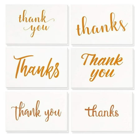 Thank You Cards Bulk 36-Pack Thank You Cards, 6 6 Gold Font Designs, Thank You Notes, Envelopes Included, 4 x 6