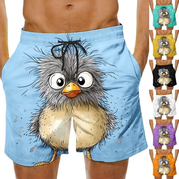Lcziwo Men's Big and Tall Elastic Waist Shorts Funny Cartoon Print Beach Swim Trunks Casual Summer Loose 2026 Shorts Yellow,XXXL