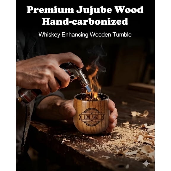 Wooden Whiskey & Bourbon Drinking Glass Tumbler Cup, Charred or Uncharred Old Fashioned Glass, Perfect Gift for Men