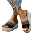 thumbnail image 4 of Summer Sandals For Women 2025 Wedge Flatform Open Toe Slip-on Peep Toe Slides Sandals Slippers Women Dressy Comfortable Summer Casual Sandals Beige 38, 4 of 9