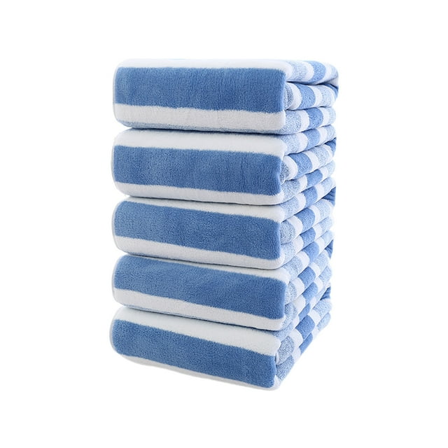 Blue Oversized Velvet Bath Towels Set 5 Pieces Super Absorbent Fast Drying 27.6 X 55.1 Inches Blue Color