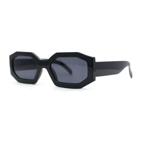 Womens Mod Narrow Octagonal Thick Plastic Retro Sunglasses All Black